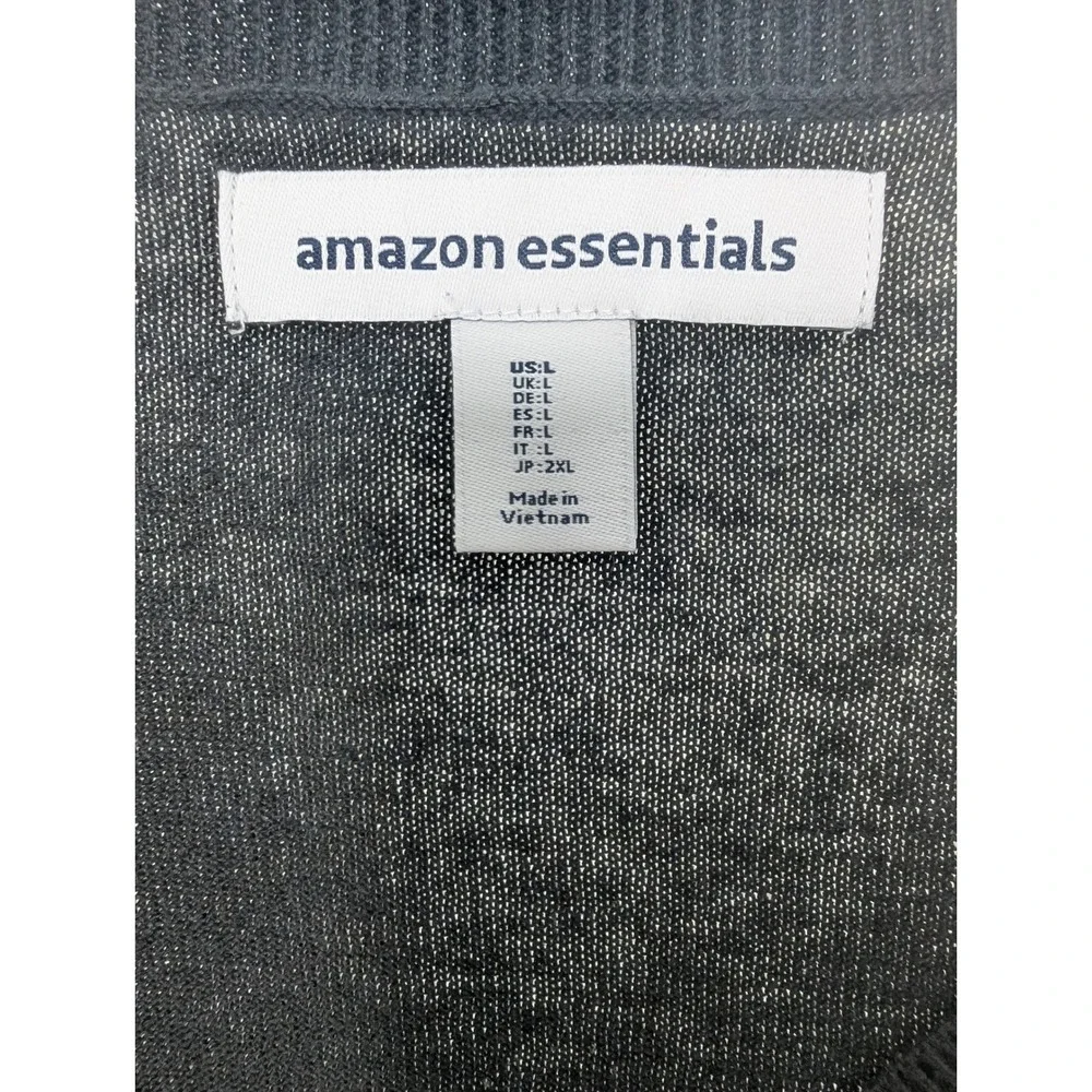 Amazon Essentials Mens Black V-Neck Sweater Long Sleeve Lightweight Knit Size L